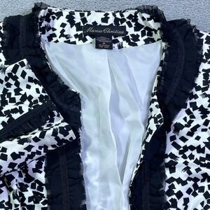 Marisa Christina Black White Geometric Ruffle Open Front Jacket Blazer M